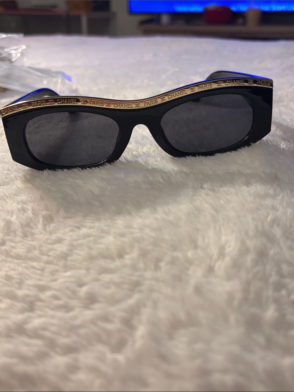 Brand New !!  Black Sunglasses with Gold Trim